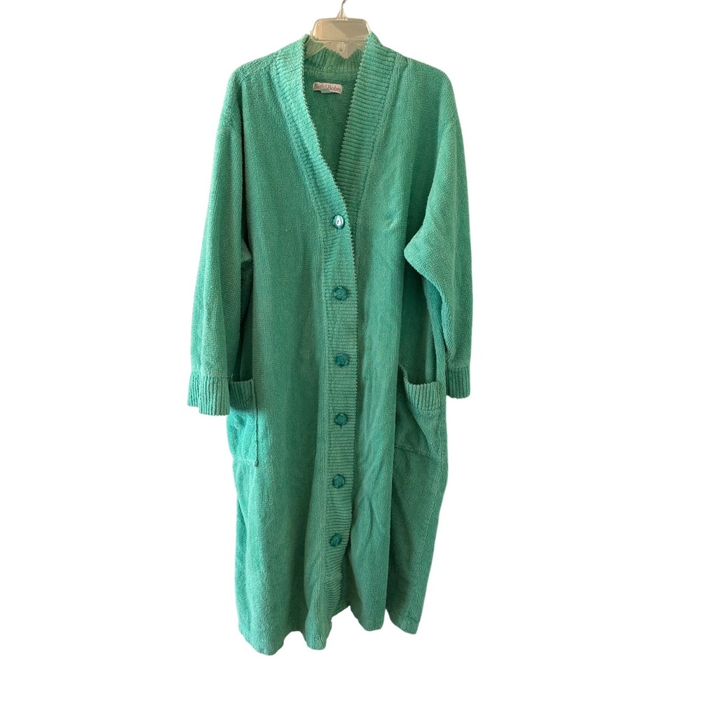 Bath & Robes Button Front Robe‎ Mint Green Terry Cloth Housecoat Plus Size 3X